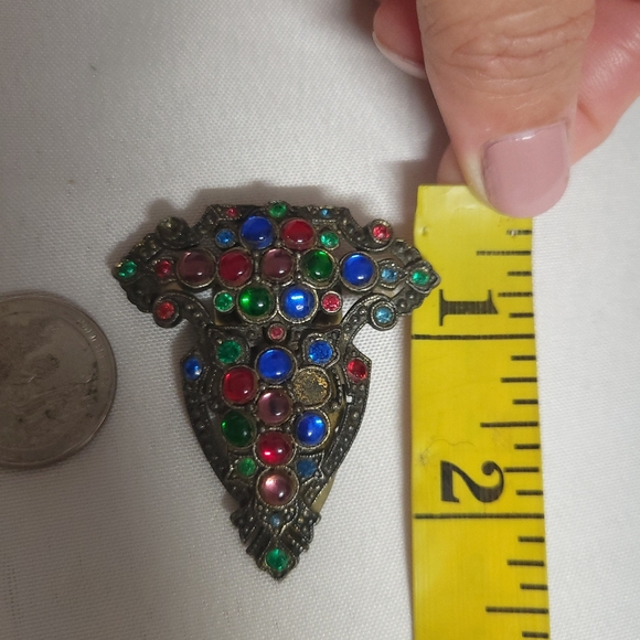 Vintage-Inspired Art Deco Multicolor Gemstone Clip Brooch Unsigned - Picture 6 of 7